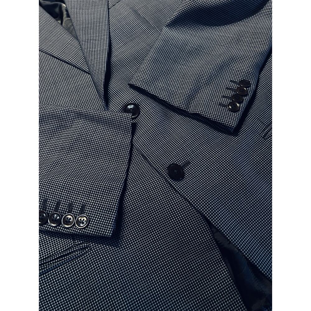 Armani Collezioni 42R Navy Blue & Cream Micro-Houndstooth Designer Blazer Italy - Picture 9 of 16